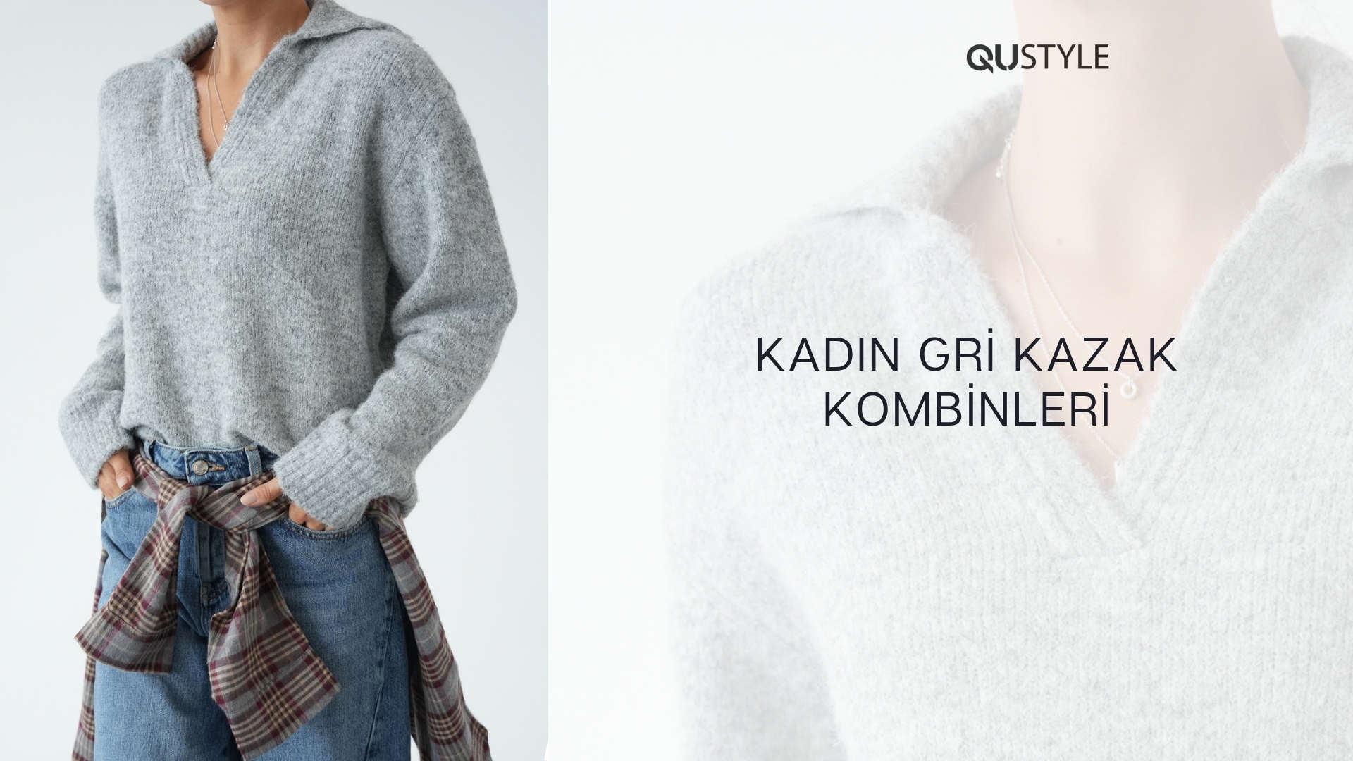 Kadın Gri Kazak Kombinleri