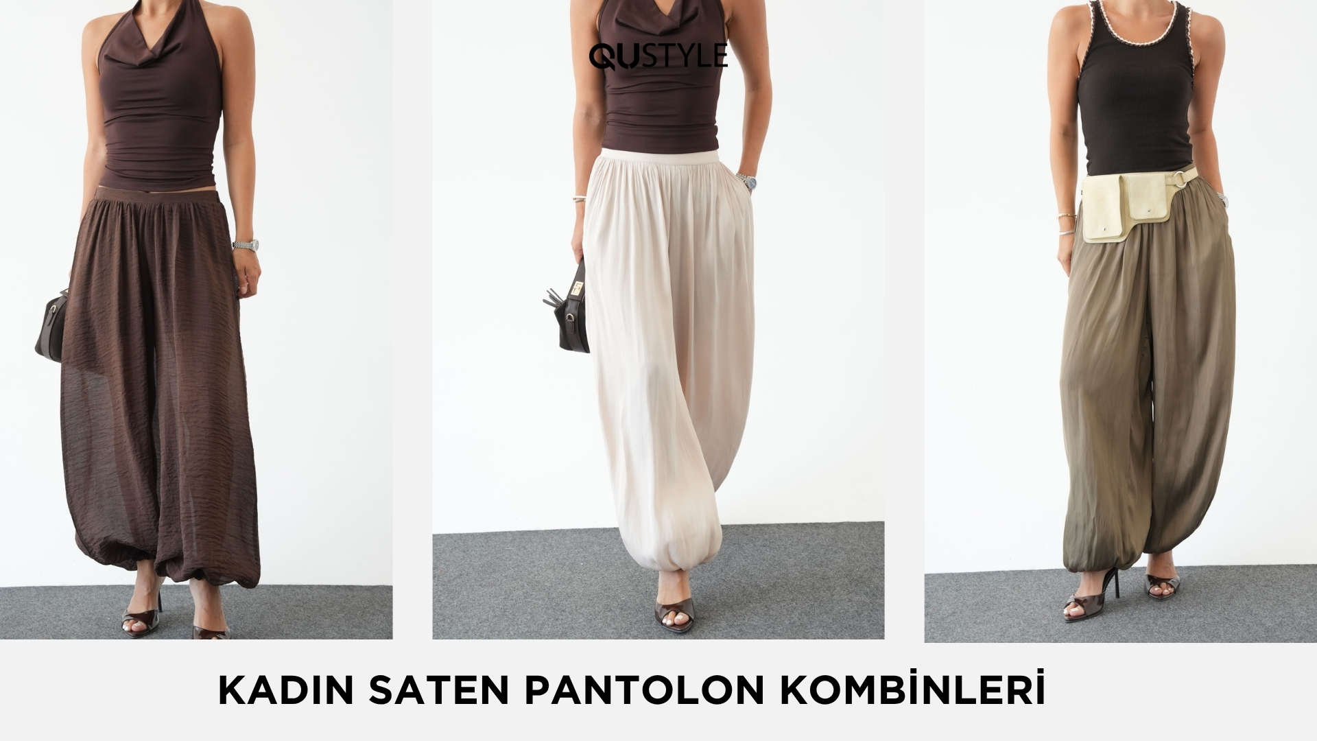 Kadın Saten Pantolon Kombinleri