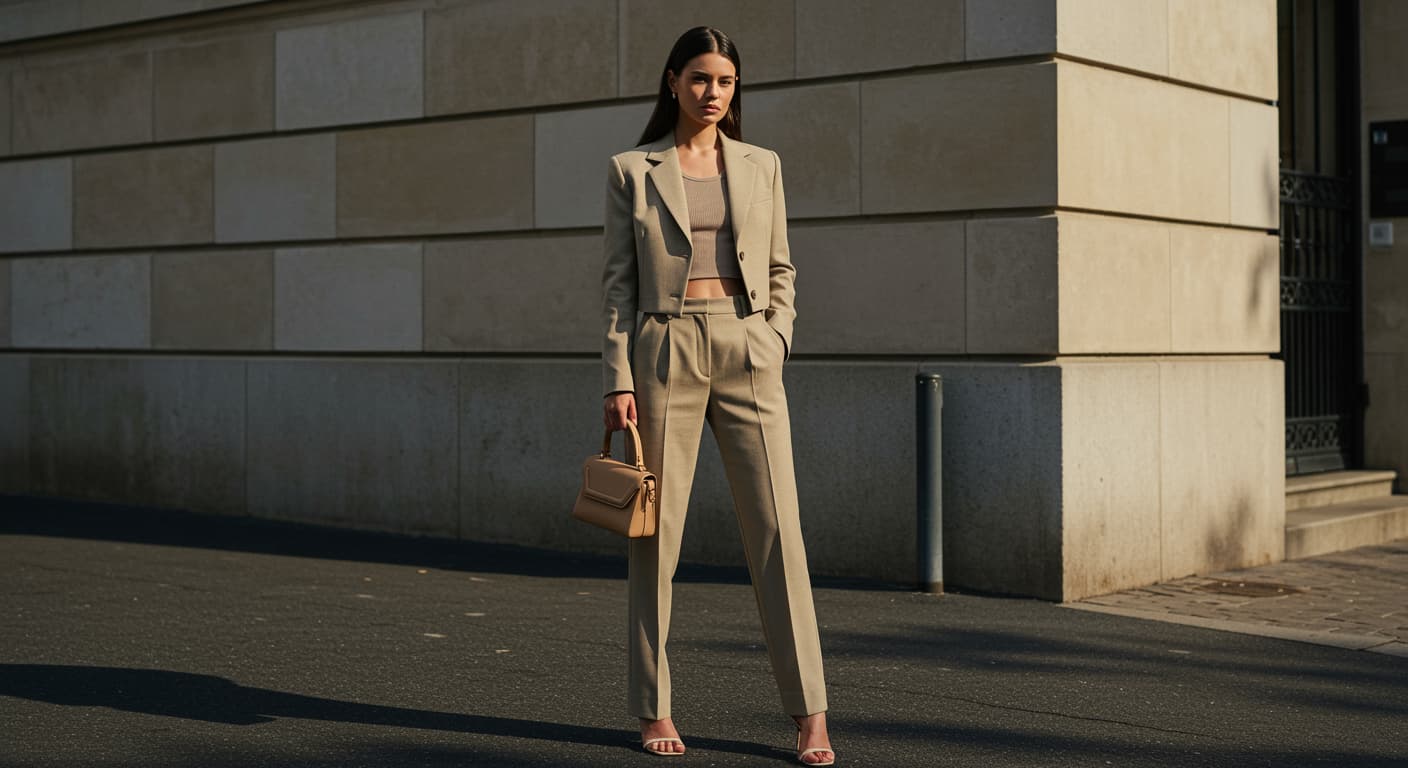 Crop Blazer Ceket ve Yüksek Bel Pantolon Kombinleri