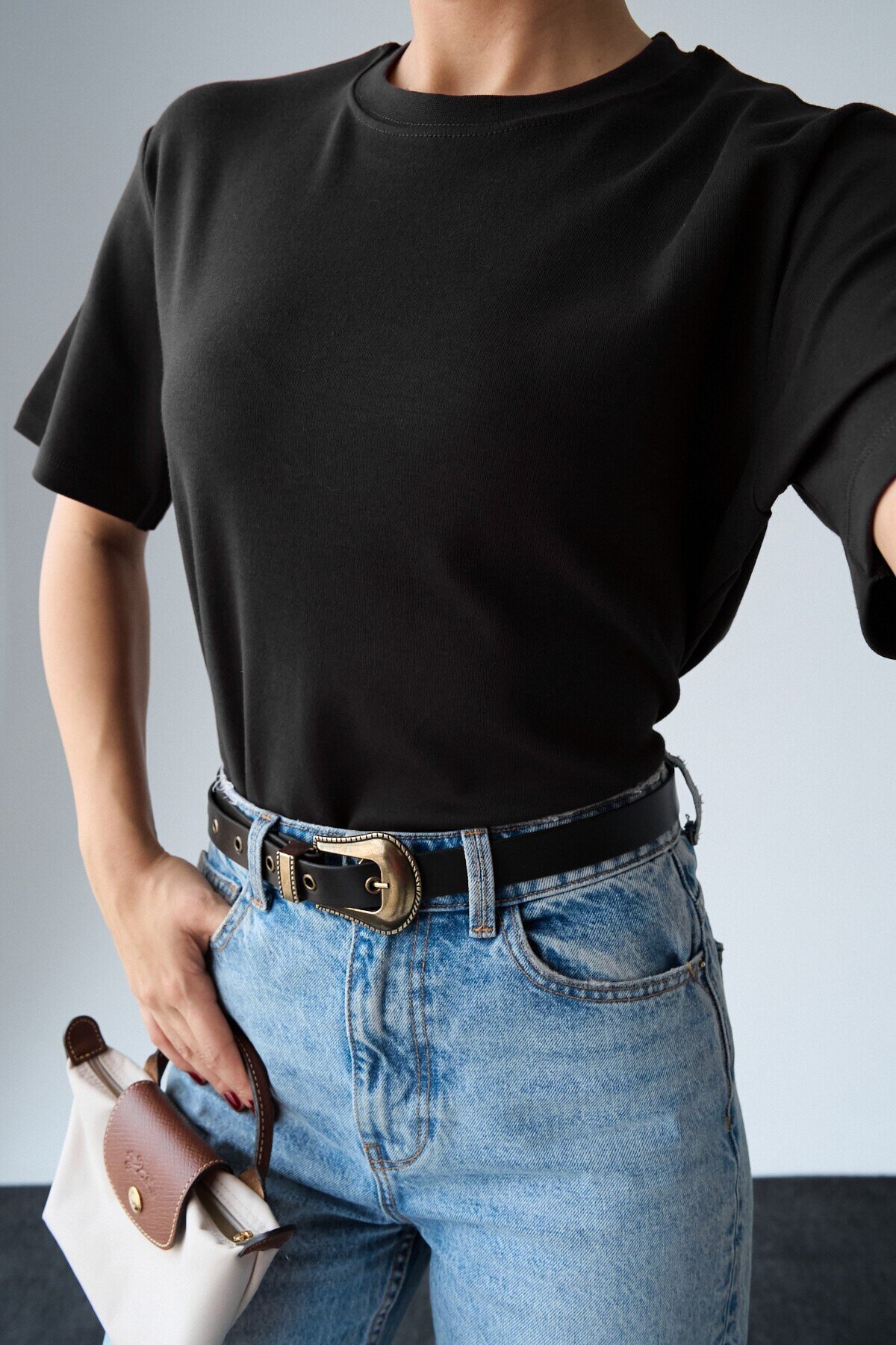Siyah Kısa Kol Düz T-Shirt