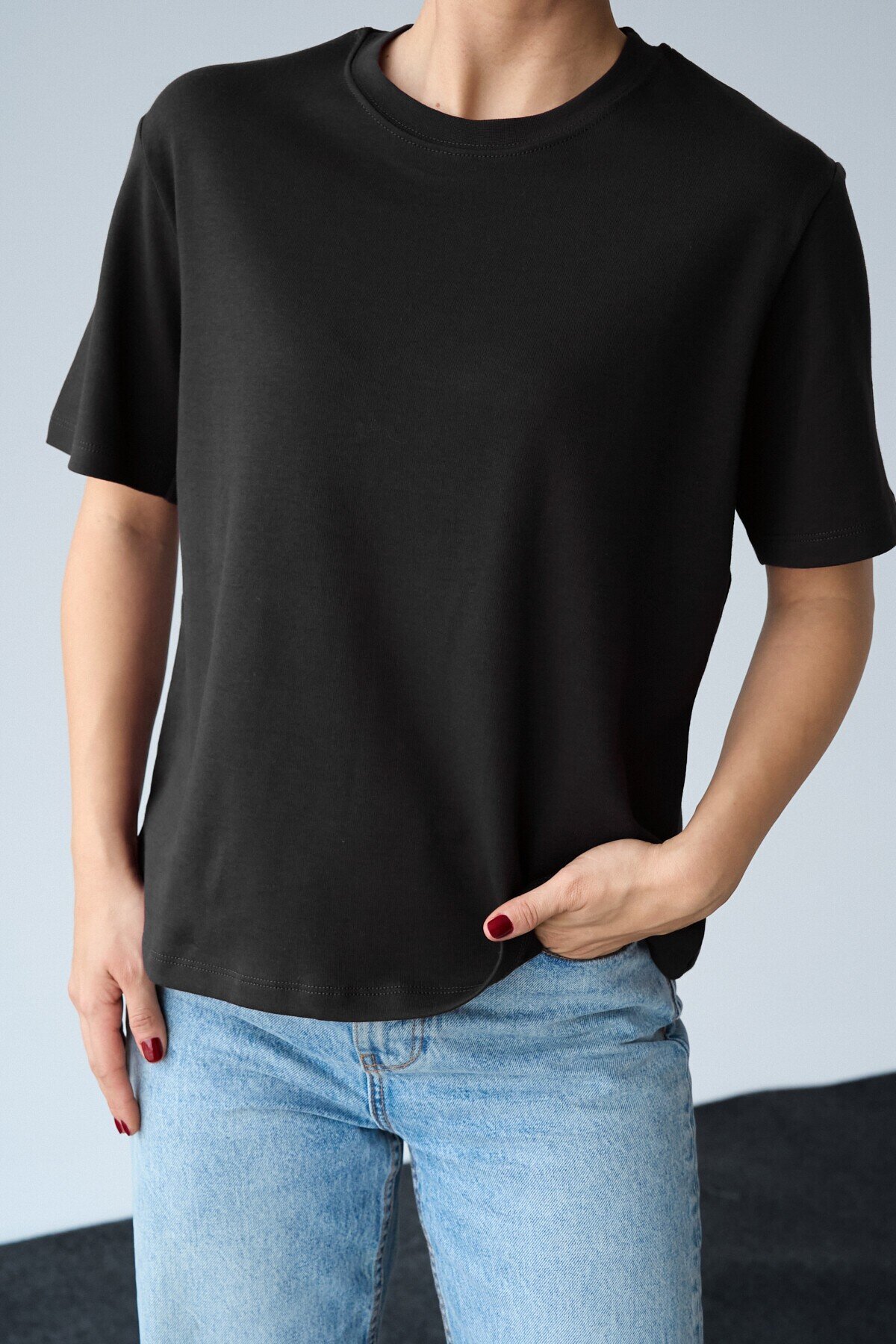 Siyah Kısa Kol Düz T-Shirt