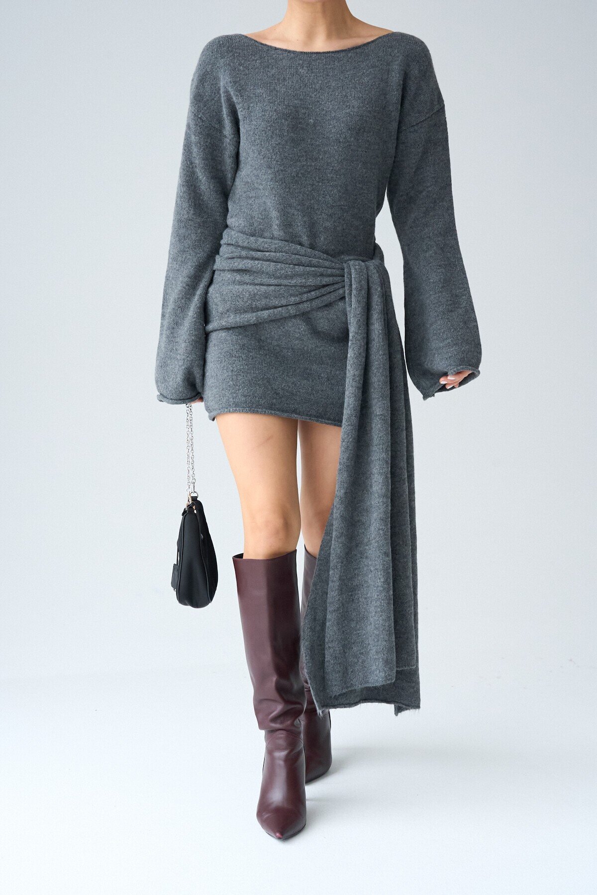 Anthracite Shawl Knit Dress
