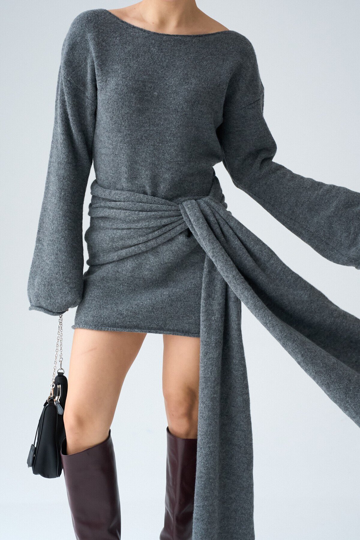 Anthracite Shawl Knit Dress