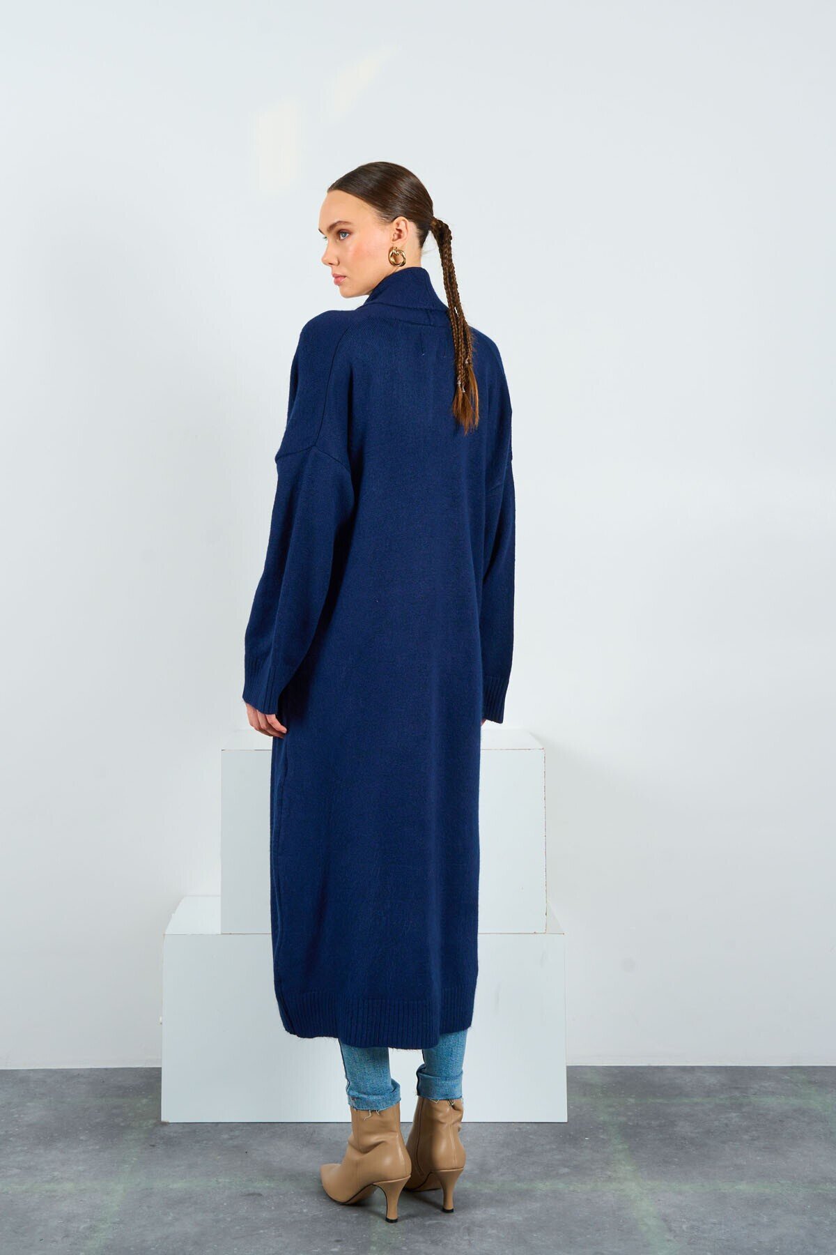 Dark Blue Woman Deka Open Front Knit Cardigan