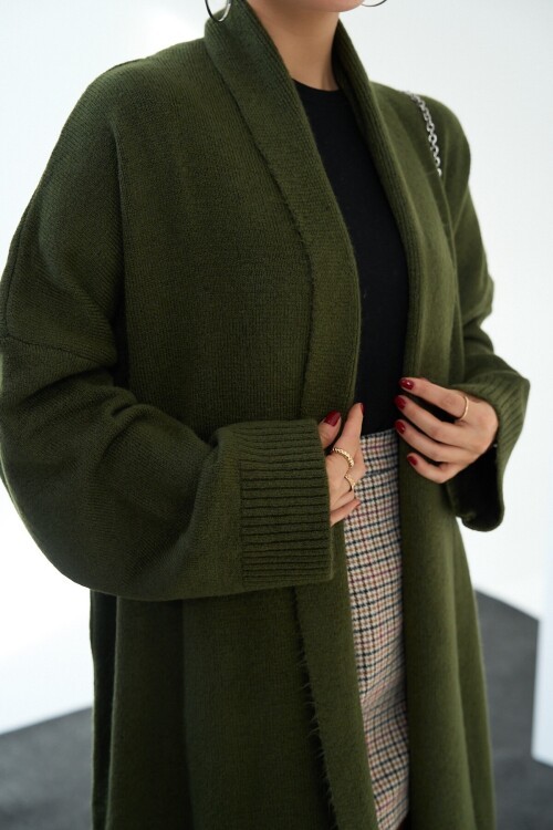 Khaki Woman Deka Open Front Knit Cardigan