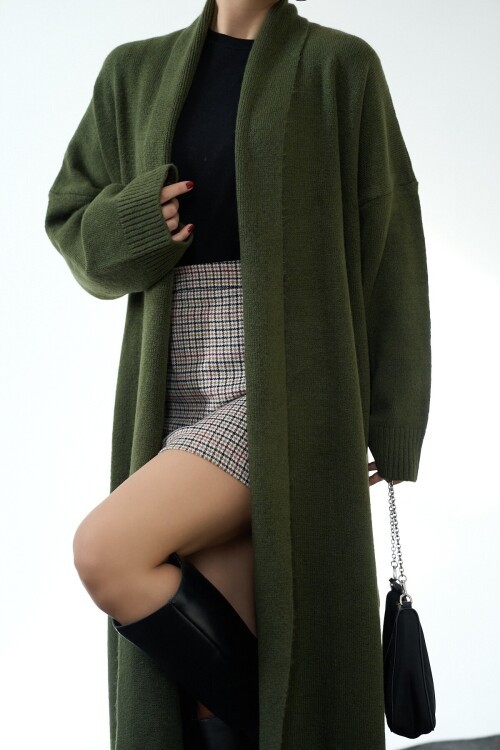 Khaki Woman Deka Open Front Knit Cardigan