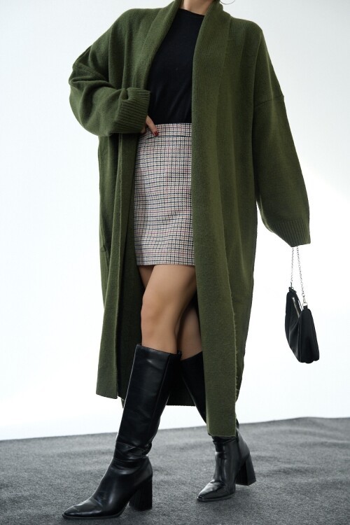 Khaki Woman Deka Open Front Knit Cardigan