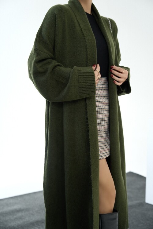 Khaki Woman Deka Open Front Knit Cardigan