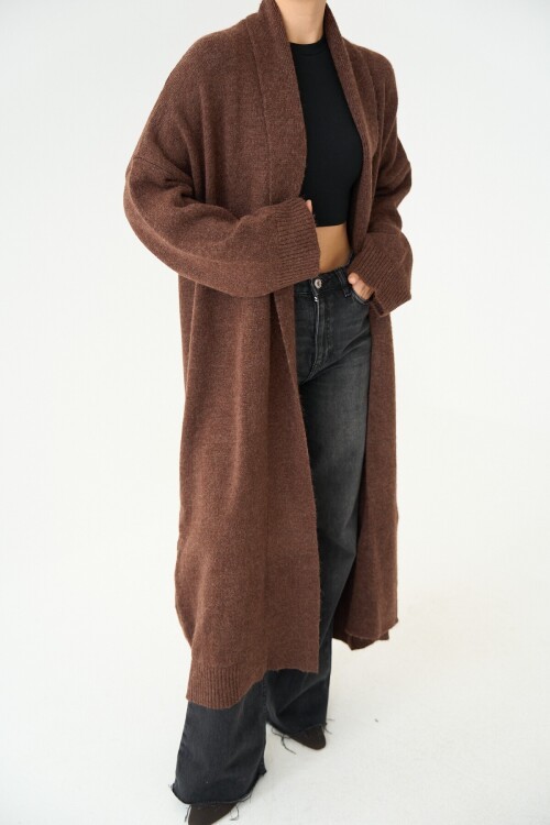Dark Brown Woman Deka Open Front Knit Cardigan