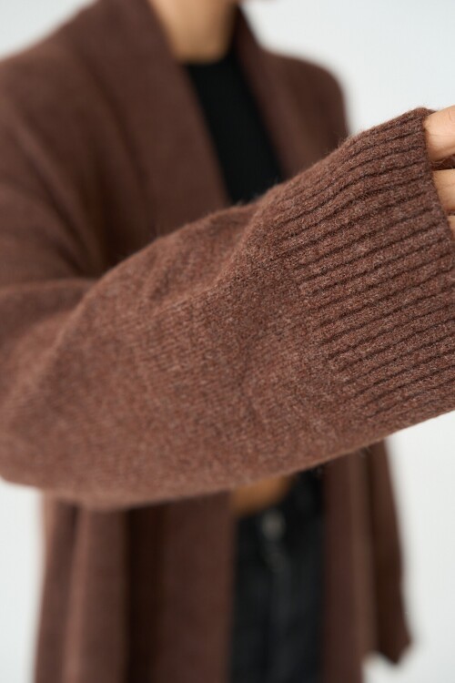 Dark Brown Woman Deka Open Front Knit Cardigan