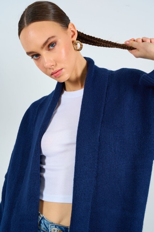 Dark Blue Woman Deka Open Front Knit Cardigan