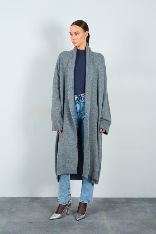 Gray Woman Deka Open Front Knit Cardigan