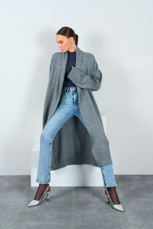 Gray Woman Deka Open Front Knit Cardigan