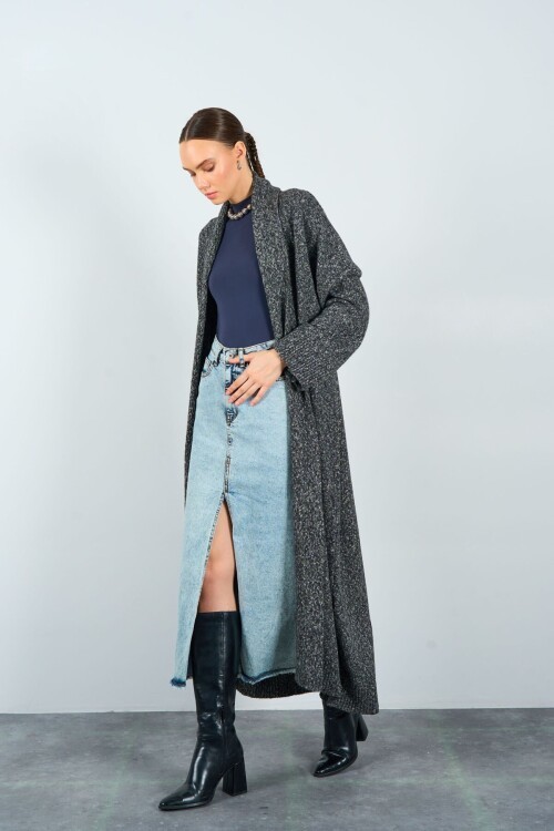 Black Woman Deka Open Front Knit Cardigan