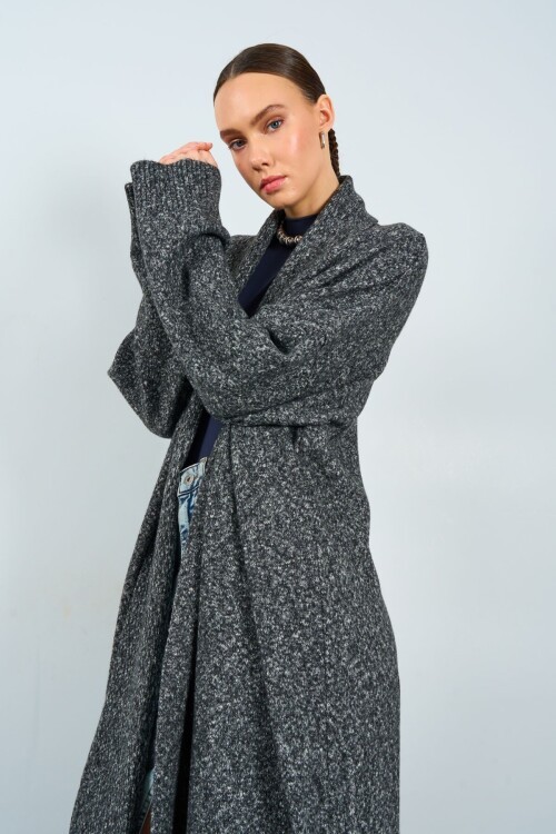 Black Woman Deka Open Front Knit Cardigan