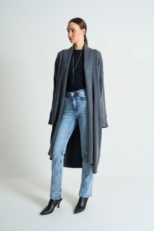 Anthracite Woman Deka Open Front Knit Cardigan