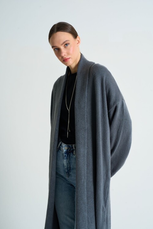 Anthracite Woman Deka Open Front Knit Cardigan