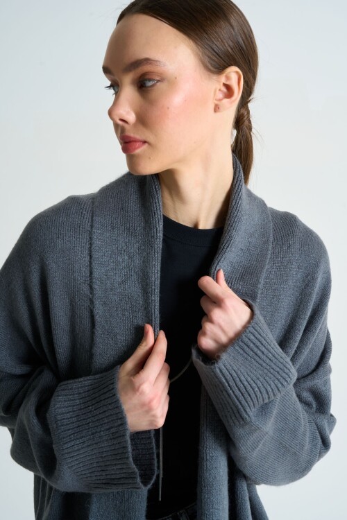 Anthracite Woman Deka Open Front Knit Cardigan