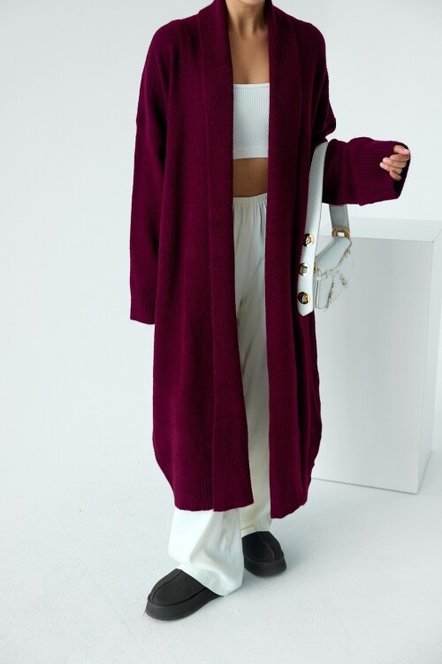 Burgundy Woman Deka Open Front Knit Cardigan