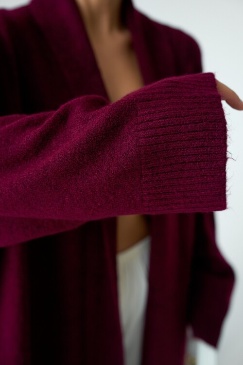 Burgundy Woman Deka Open Front Knit Cardigan
