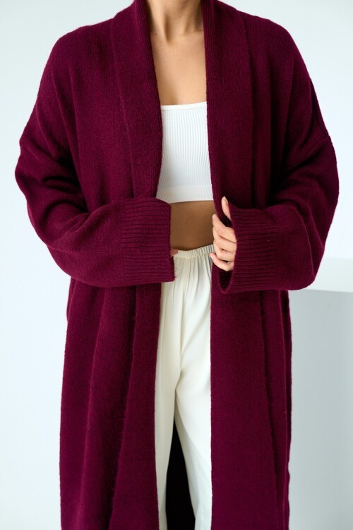 Burgundy Woman Deka Open Front Knit Cardigan