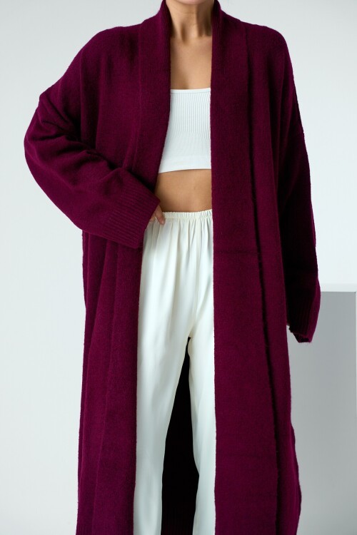 Burgundy Woman Deka Open Front Knit Cardigan